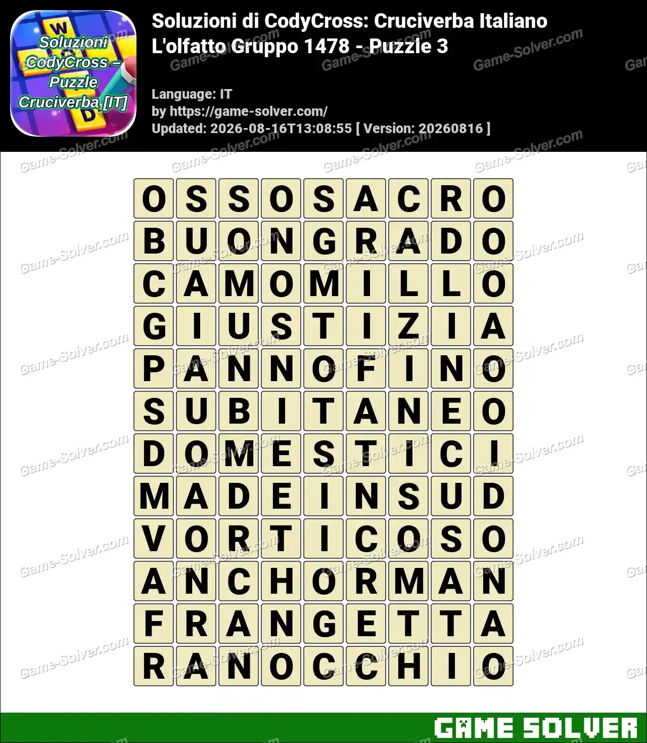 Soluzioni di CodyCross: Cruciverba Italiano L’olfatto Gruppo 1478 – Puzzle 3